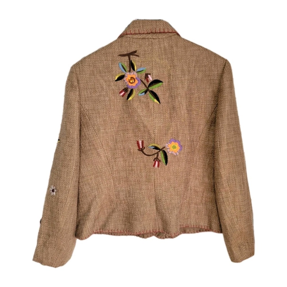 VTG Y2K Tweed Blazer Focus 2000 Womens Sz Embroidered Gems Boho Western Fall - Picture 2 of 11